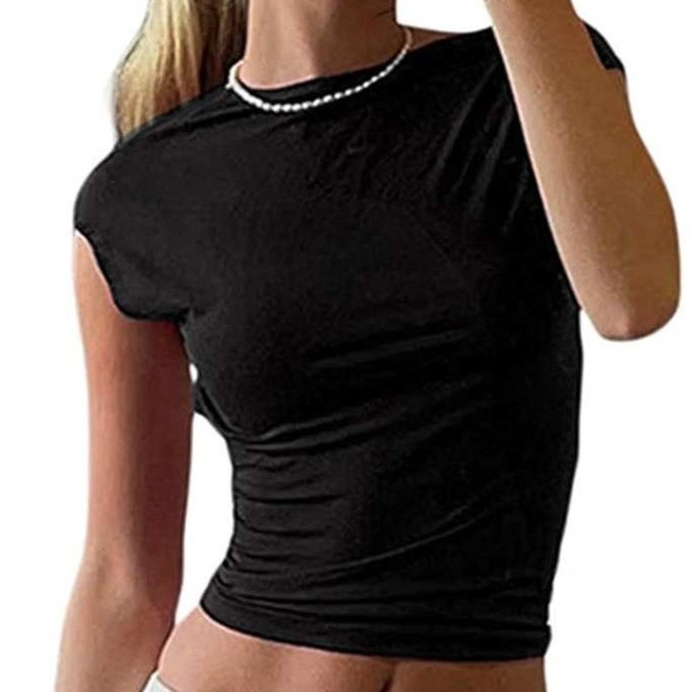 Blenca Large Top Black Open Back Boat Neck Cap Sleeve Minimalist Contemporary